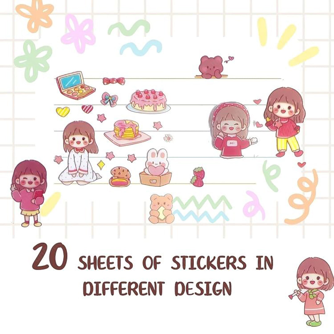 Cute Cartoon Theme Kawaii Stickers 16 Pet Sheets Cute Washi Stickers For Projectjapanese Style Girls Paper Sticker Setsize Of Each Sheet 40X8 Cms color design Image 3