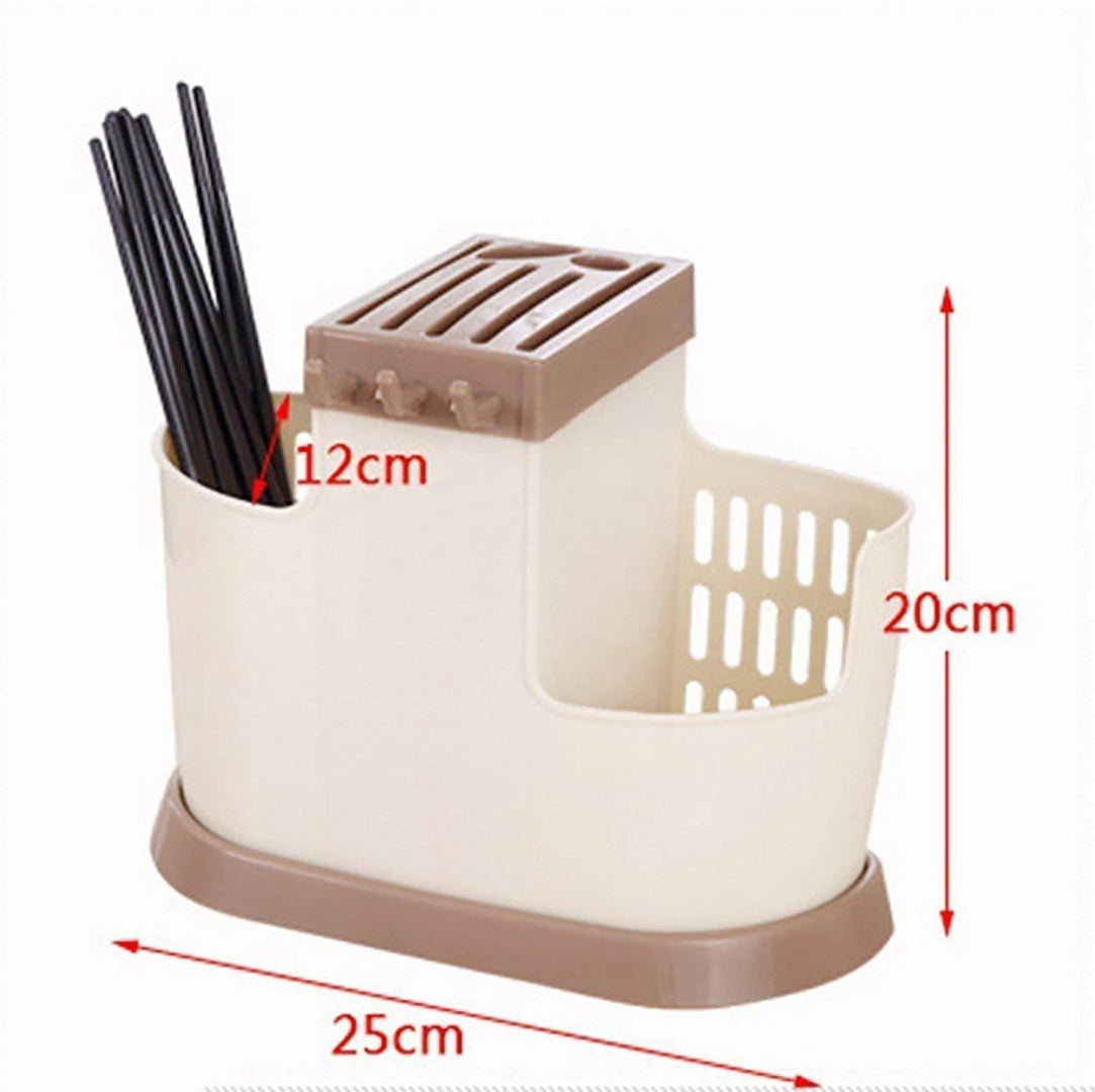 Plastic Cutlery Chopstick Holder Stand And Knife Organizer Drainer Basket Water Draining Tray For Small Kitchen Tool With 3 Hanging Hook Image 3