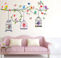 Bird And Cage Wall Sticker Archil Graphics Tree With Birds And Cages Wall Sticker For Living Room Dorsize 122X77Cm Image 1