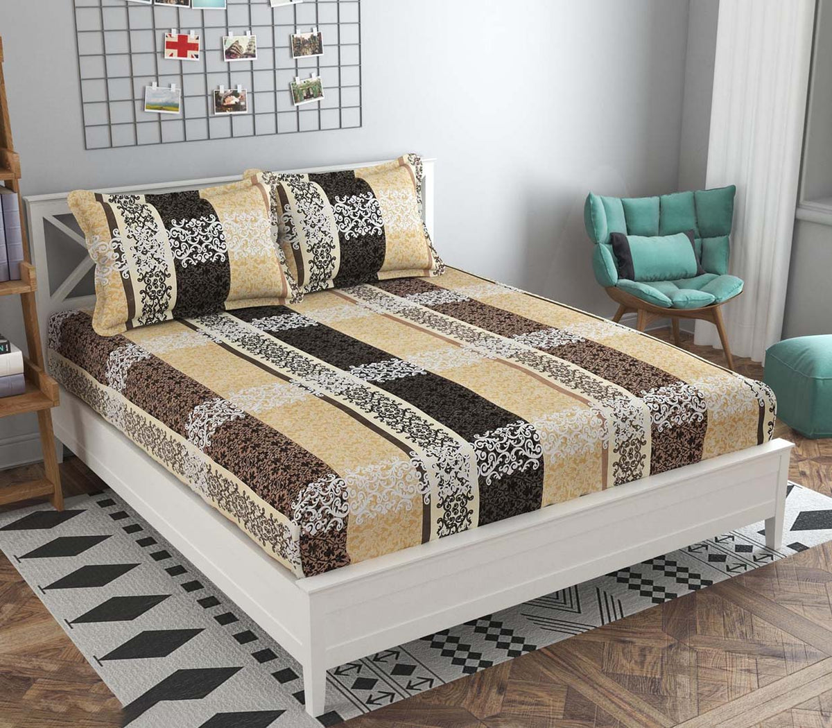 Cotton Blend (90x90 Inch) Double Size Bedsheet With 2 Pillow Cover in Multicolor Image 1