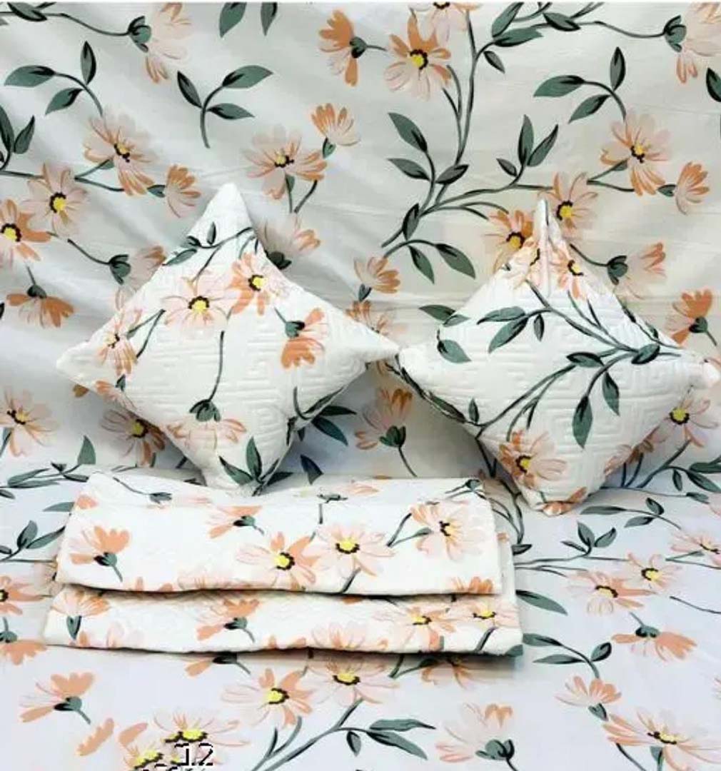Cotton (90x100 Inch) Double Size Bedsheet With 2 Pillow Cover in White & Pink Color Image 4