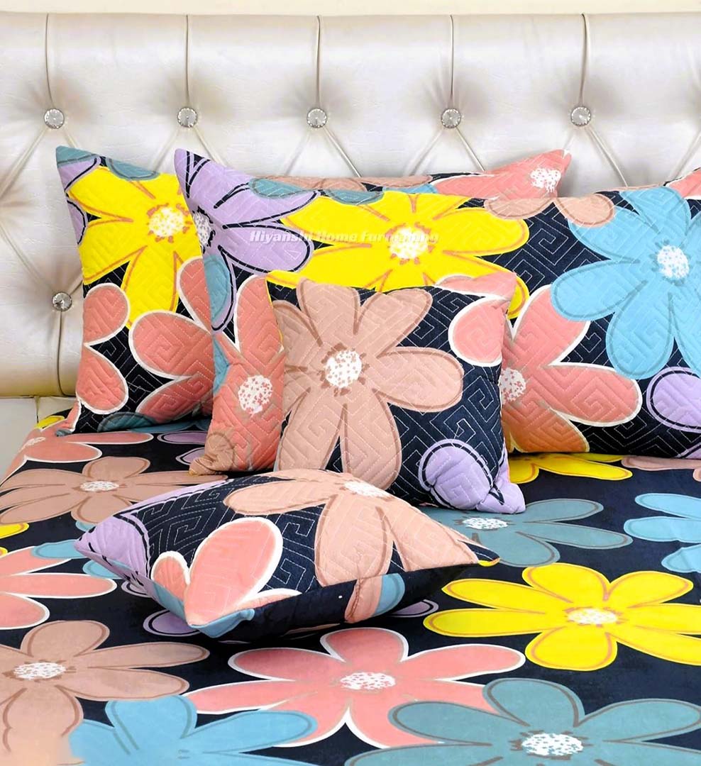 Quilted Fabric (90x100 Inch) Double Size Bedsheet With 2 Pillow Cover in Multicolor Image 3