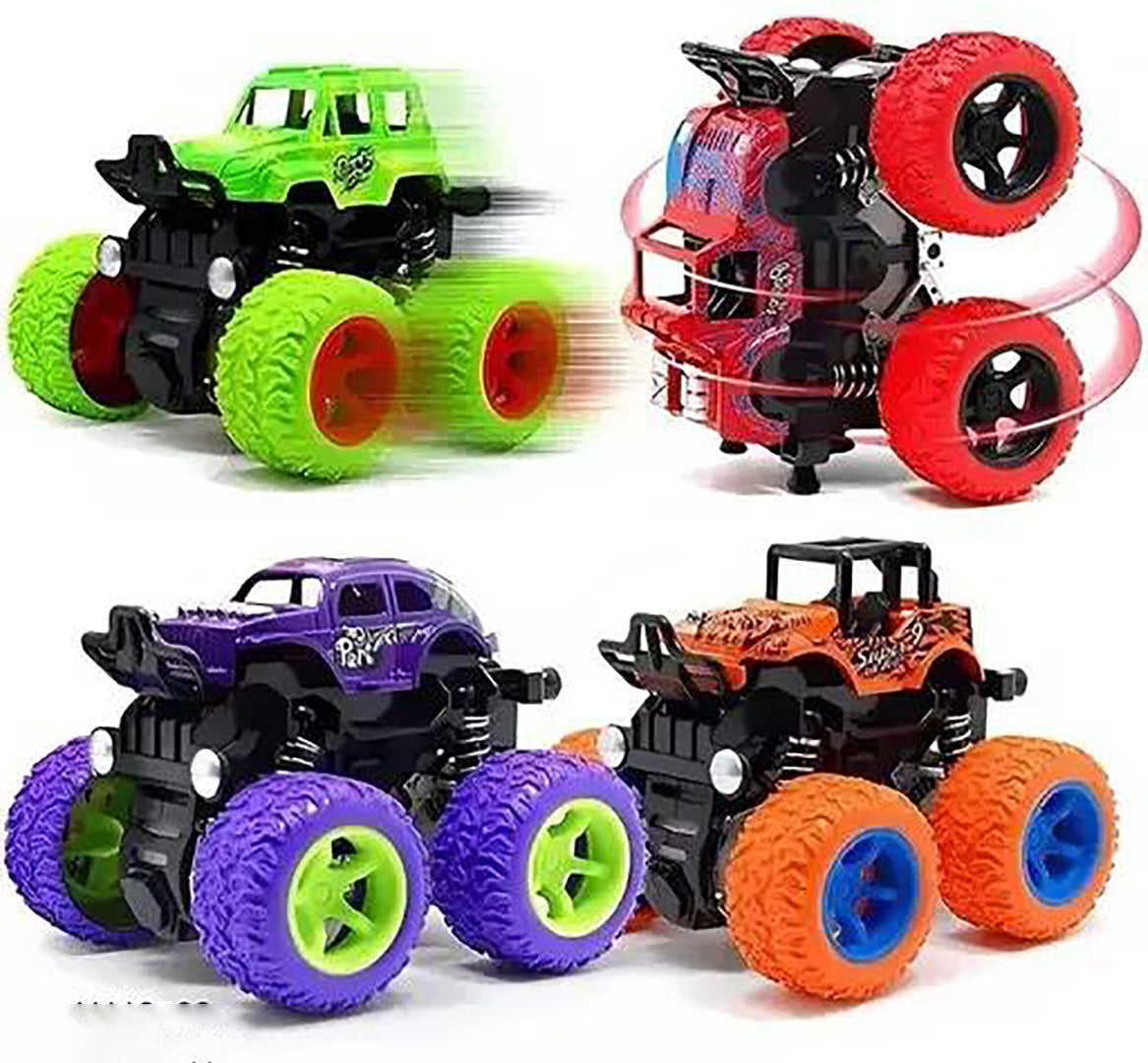 Monster Truck Friction Powered 4Wd Cars Toys 360 Degree Stunt Push Go Truck For Toddlers Kids Gift Pack Of 2 Car Image 3