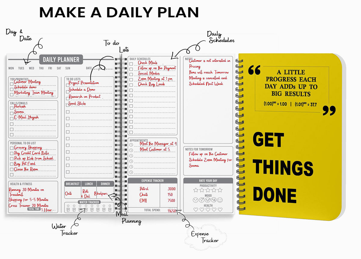 Daily Planner Undated Schedule Your Day Manage To Do List Goals Tracker Wellness Tracker 3 Month Planner Image 1