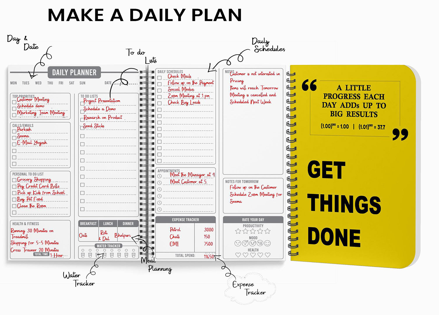 Daily Planner Undated Schedule Your Day Manage To Do List Goals Tracker Wellness Tracker 3 Month Planner Image 1