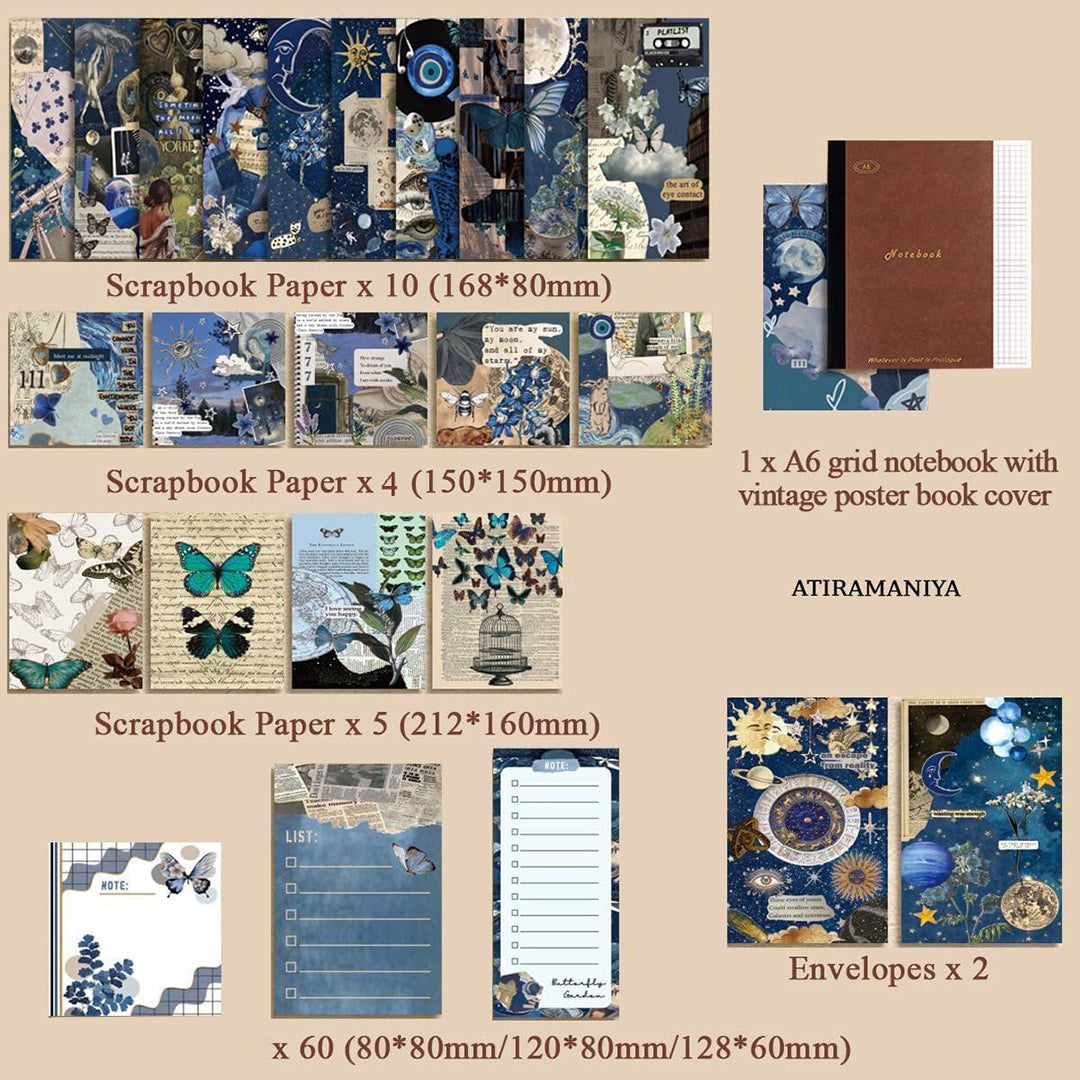 Scrapbook Kit 232 Pcs Junk Journal Kit With Journaling Supplies Scrapbook Paper A6 Grid Notebook Washi Stickers Washi Tape Scrapbook Kit Craft Diy Gift Set Butterfly Image 4