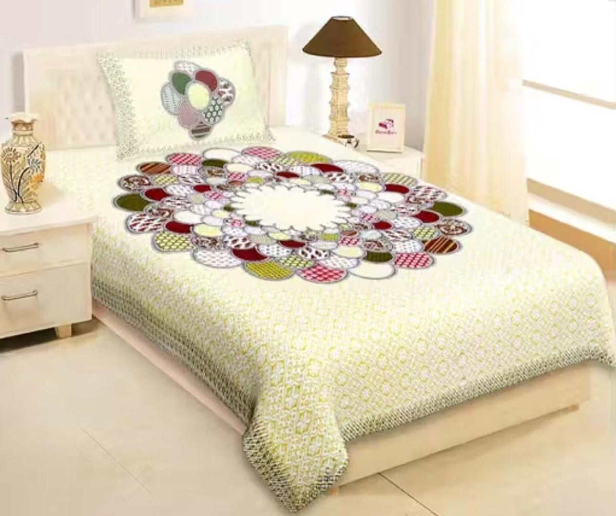 Cotton (90x100 Inch) Double Size Bedsheet With 2 Pillow Cover in Multicolor Image 2