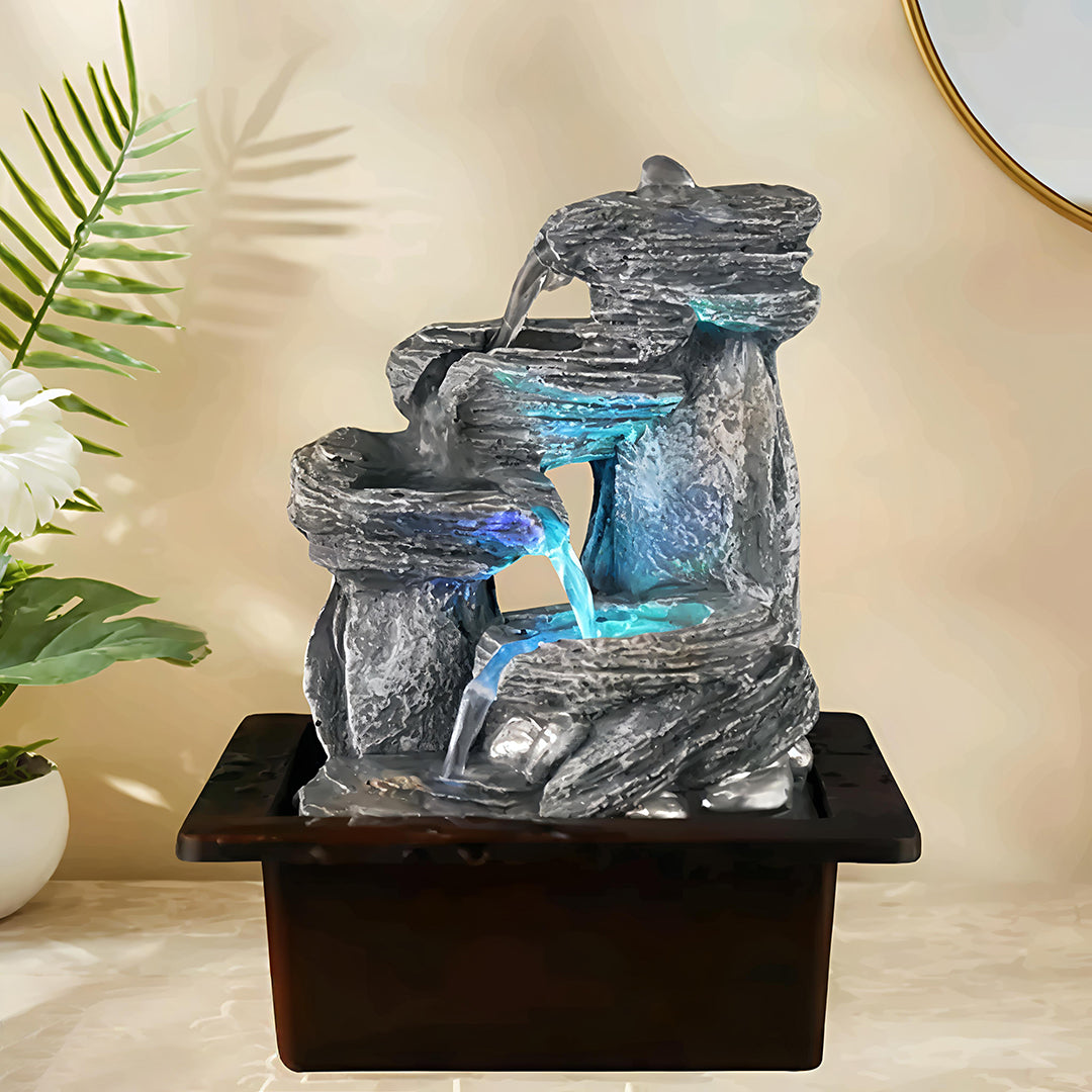 Day Creation Polyresin Tabletop Indoor Waterfall Fountain With Led Light For Home Decor Showpiece Fountain For Living Room Office Housewarming Gift Meditation Zen Water Fountain 213X167X26Cm Image 1