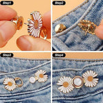 2 Sets Pant Waist Tightener Detachable Jean Buttons For Loose Jeans No Sew And No Tools Button Pins For Jeans Adjustable Jean Buttons Pins Daisy Flower Instant Pants Button Tightener Image 2
