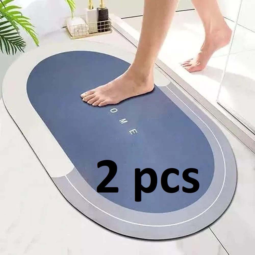 Silicone Anti-Slip Doormat for Home & Bathroom Entrance Mulicolor Oval Mat (40x60 cm) 2 Pcs Image 1