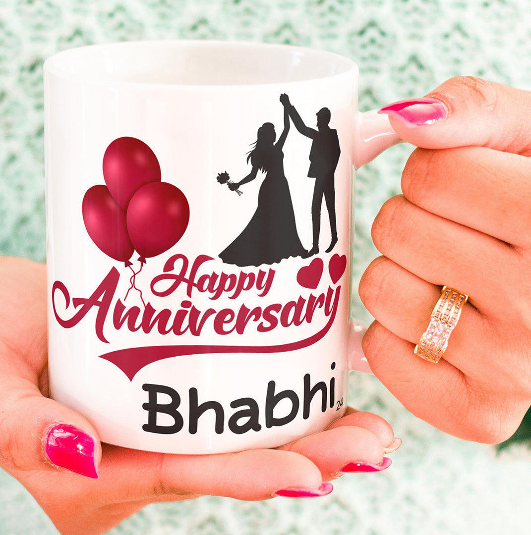 Marriage Anniversary Gifts Set For Bhaiya Bhabhi Happy Anniversary Gift Printed Ceramic Coffee Mug Anniversary Gift Pack Set Of 2 330 ml Wedding Anniversary Gifts For Brother Bhaiya Bhabhi Image 3