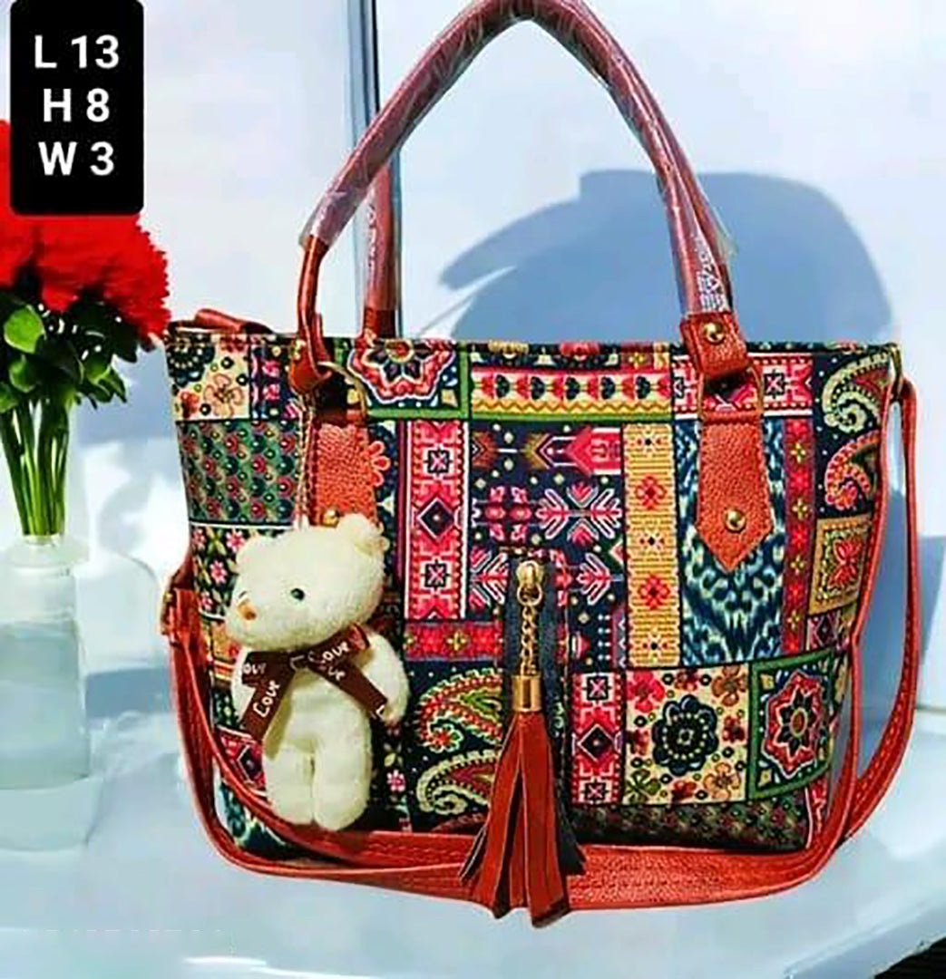 Handbag For Women And Girls Stylish Multicolor Canvas & Leather Bag Image 1