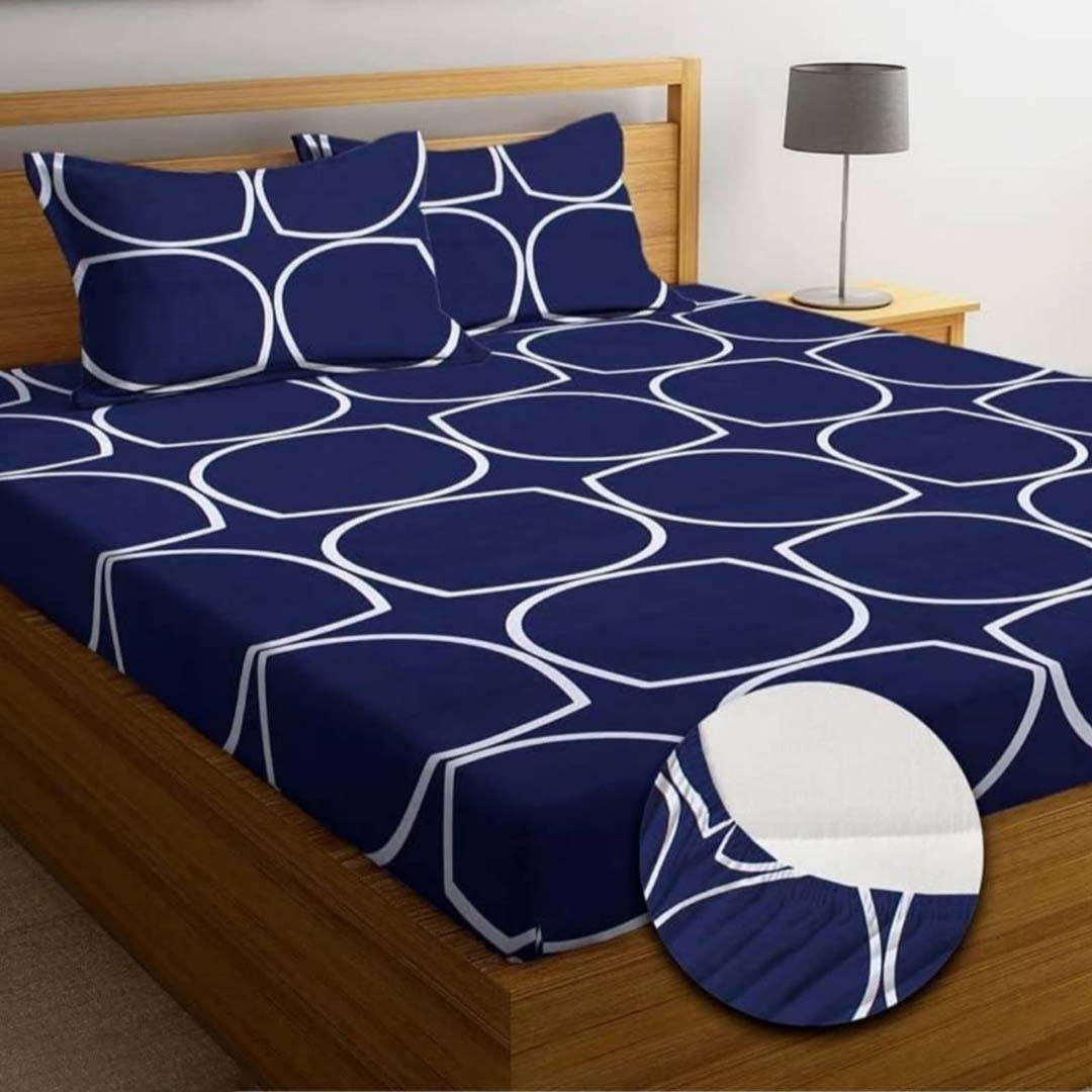 Glace Cotton (78x72 Inch) Double Size Bedsheet With 2 Pillow Cover in Blue Color Image 1