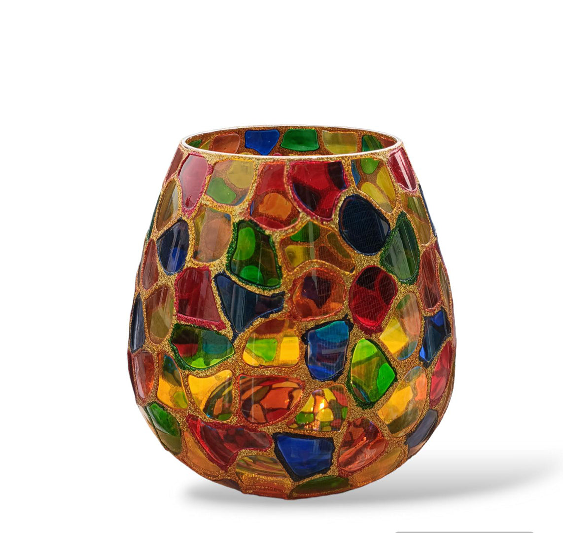 Flossy Naturals Glass T Light Rolly Polly With Multi Color Glass Vase 5 Inch Multicolor Glass Vase Handmade Romantic Glass Vase Home Image 1