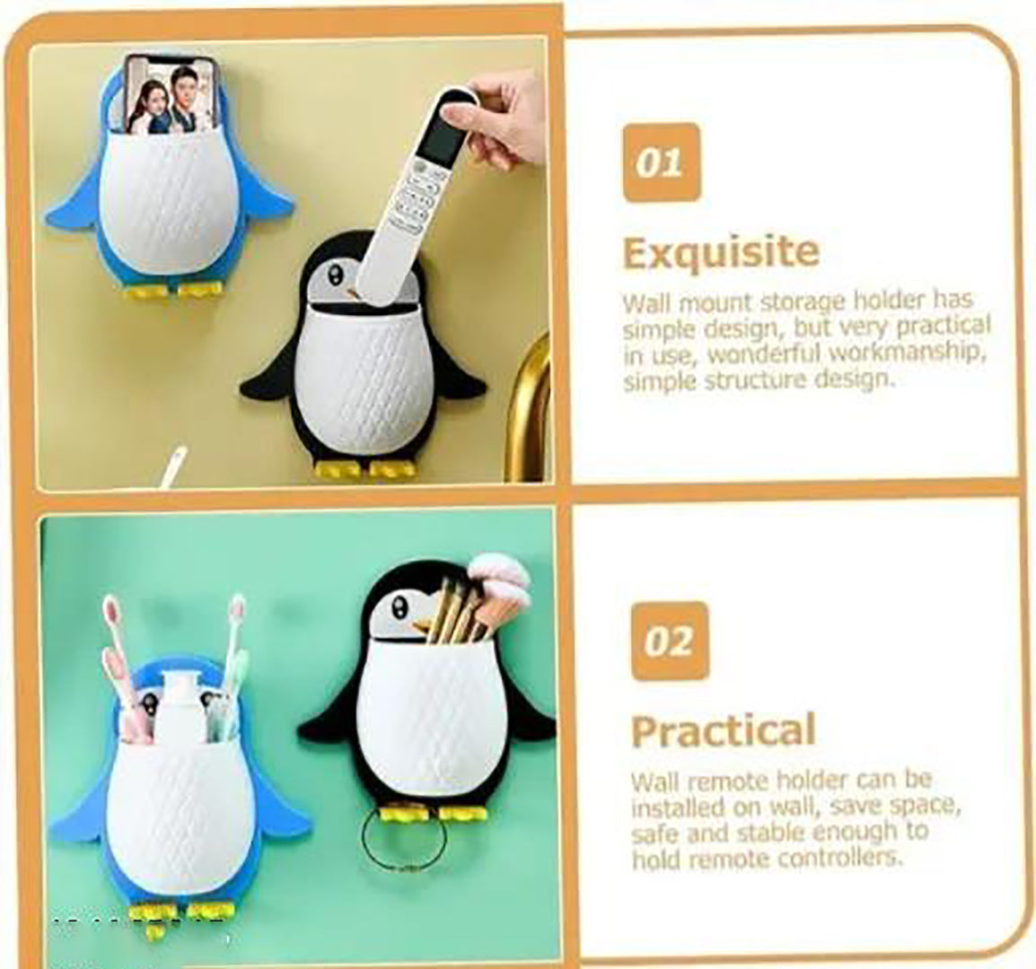 Penguin Storage Boxes Wall Mount Remote Control Holder Tvstand Makeup Storage Case Remote Phone Holder Makeup Wall Organizer Wall Remote Control Holderpink Pack Of 1 Image 4