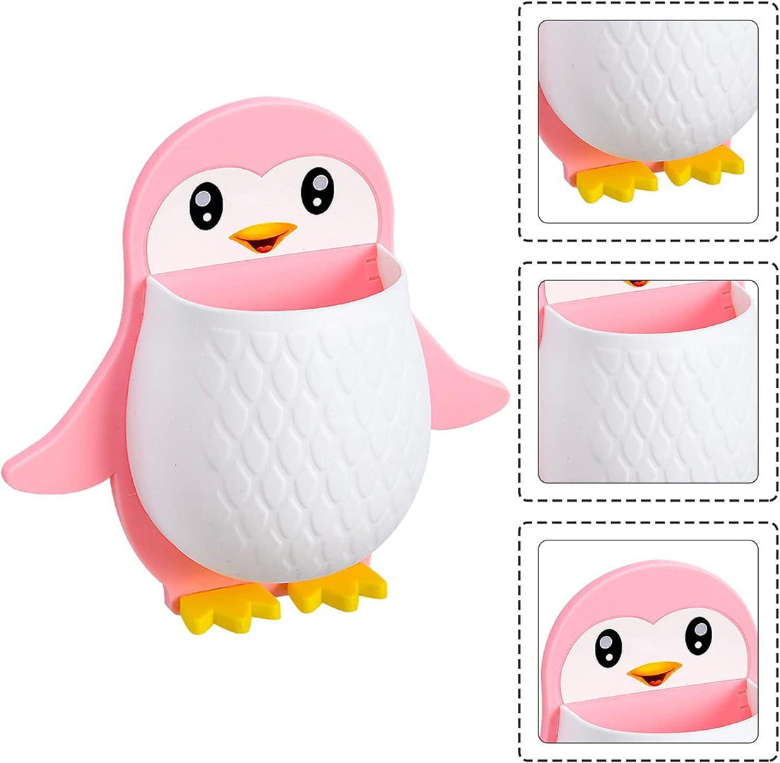 Pegvin Shape Toothbrush Holder Plastic Stand For Toothpaste Comb Brush Cream Lotion Kids Bathroom Cup Drain Waterproof Self Adhesive Image 3