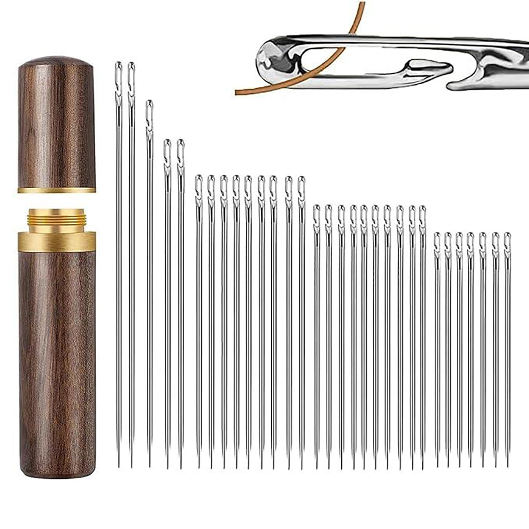 30Pcs Easy Self Threading Quilting Needles Set With Wooden Storage Case Long Needles For Hand Sewing Embroidery Diy Crafting Image 1