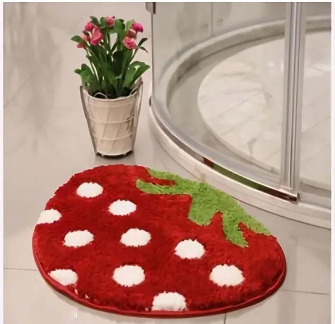 Microfiber Anti-Slip Doormat for Home & Bathroom Entrance Red Strawberry Mat (40x60 cm) Image 1