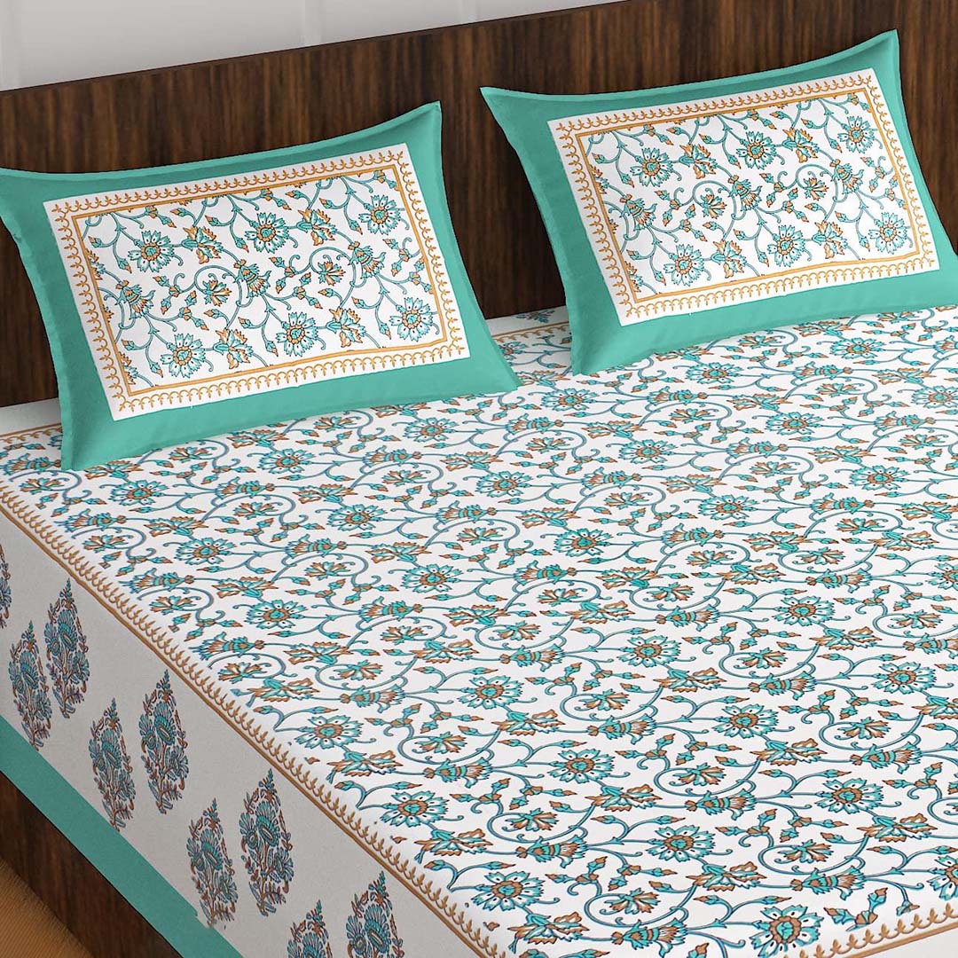 Cotton (90x100 Inch) Double Size Bedsheet With 2 Pillow Cover in Multicolor Image 1