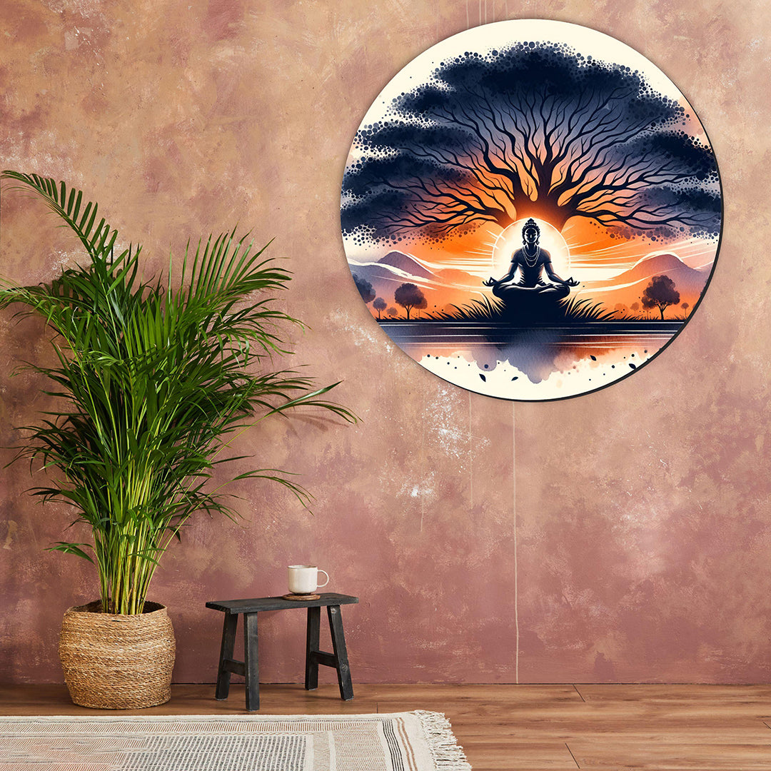Sdf Meditation Buddha Wooden Wall Hanging Wall Painting For Home Decoration Gift 95 X 95 Inch Pack Of 1 Multi Image 2