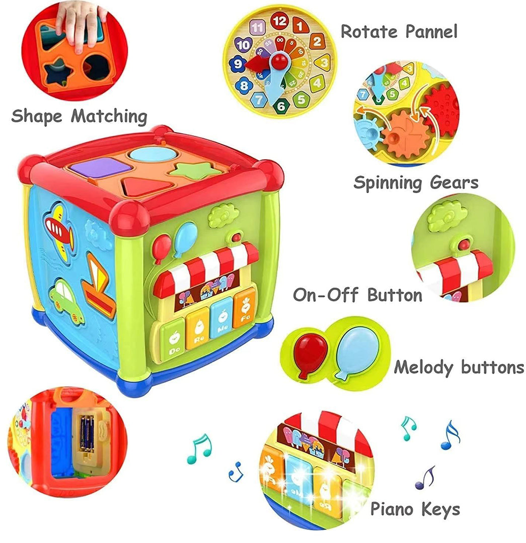 Fancy Cube Preschool Learning Toy Shape Matching Puzzle Cube With Musical Buttons And Alphabet Letters For Toddlers Image 1