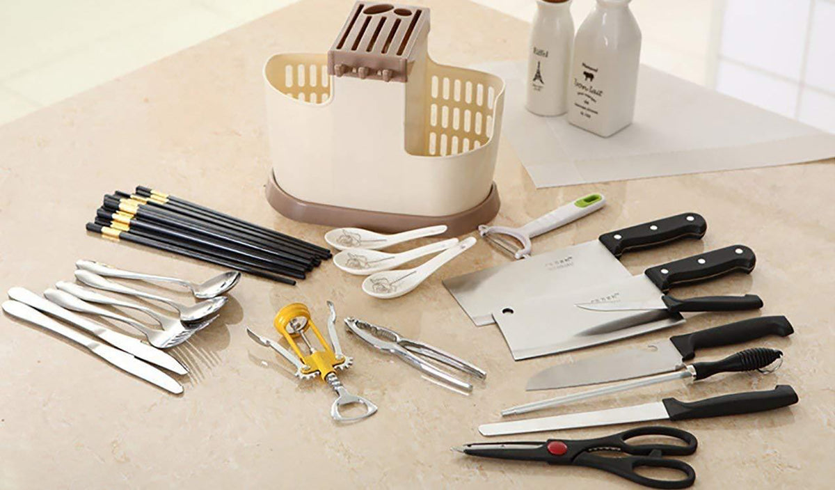 Plastic Cutlery Chopstick Holder Stand And Knife Organizer Drainer Basket Water Draining Tray For Small Kitchen Tool With 3 Hanging Hook Image 4