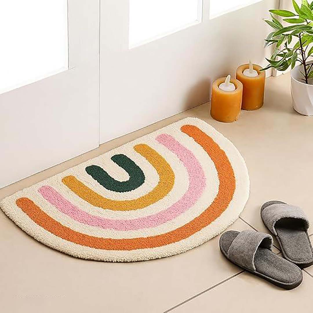 Cotton Anti-Slip Doormat for Home & Bathroom Entrance Multicolor Semi Circle Mat (40x60 cm) Image 1