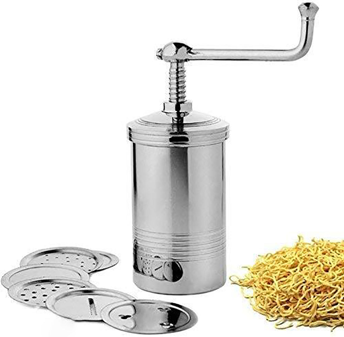 Stainless Steel Hand Press Sev Maker Noodle Maker With 6 Interchangeable Blades With This High Quality Stainless Steel Image 3