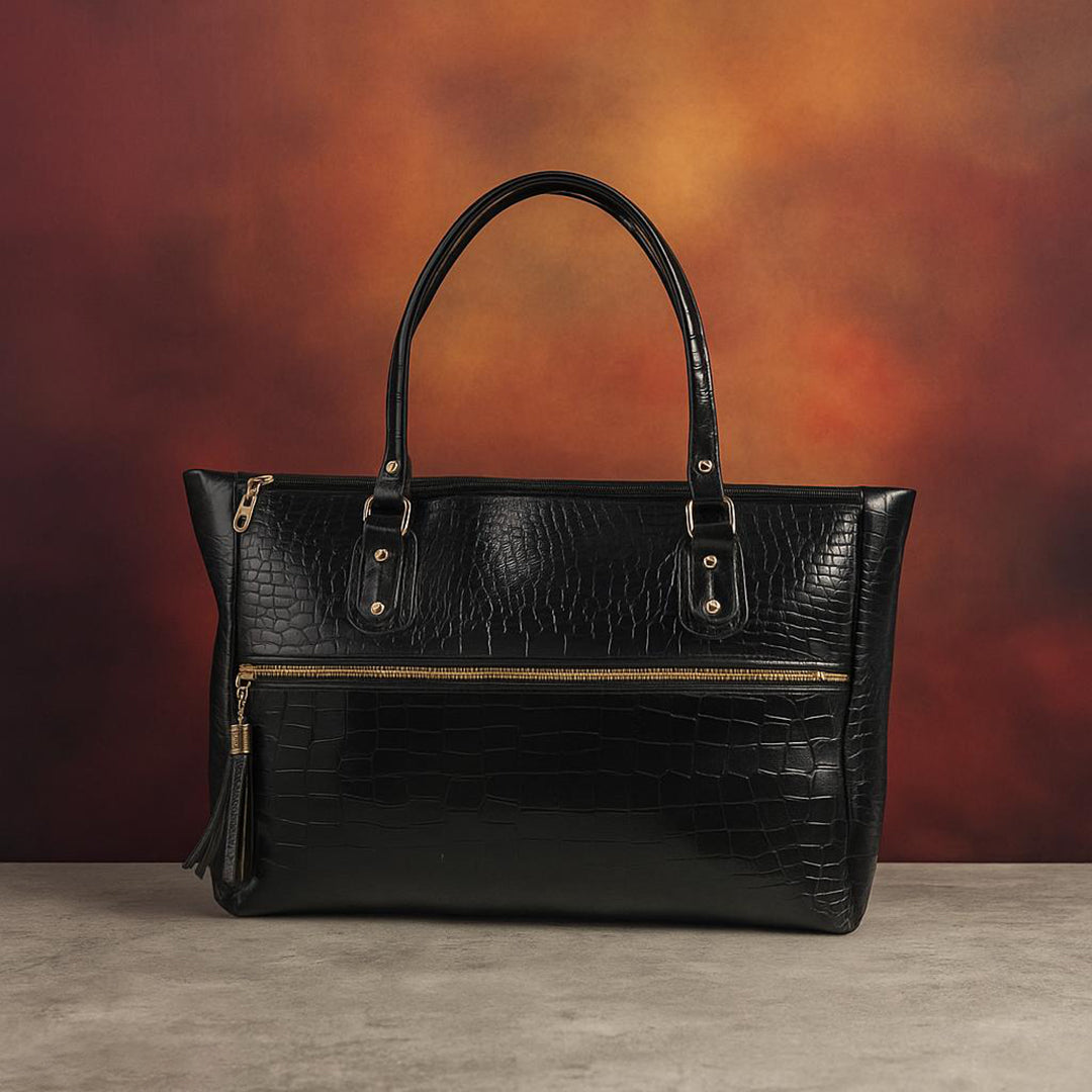 Handbag For Women And Girls Stylish Black Faux Leather/Leatherette Bag Image 1