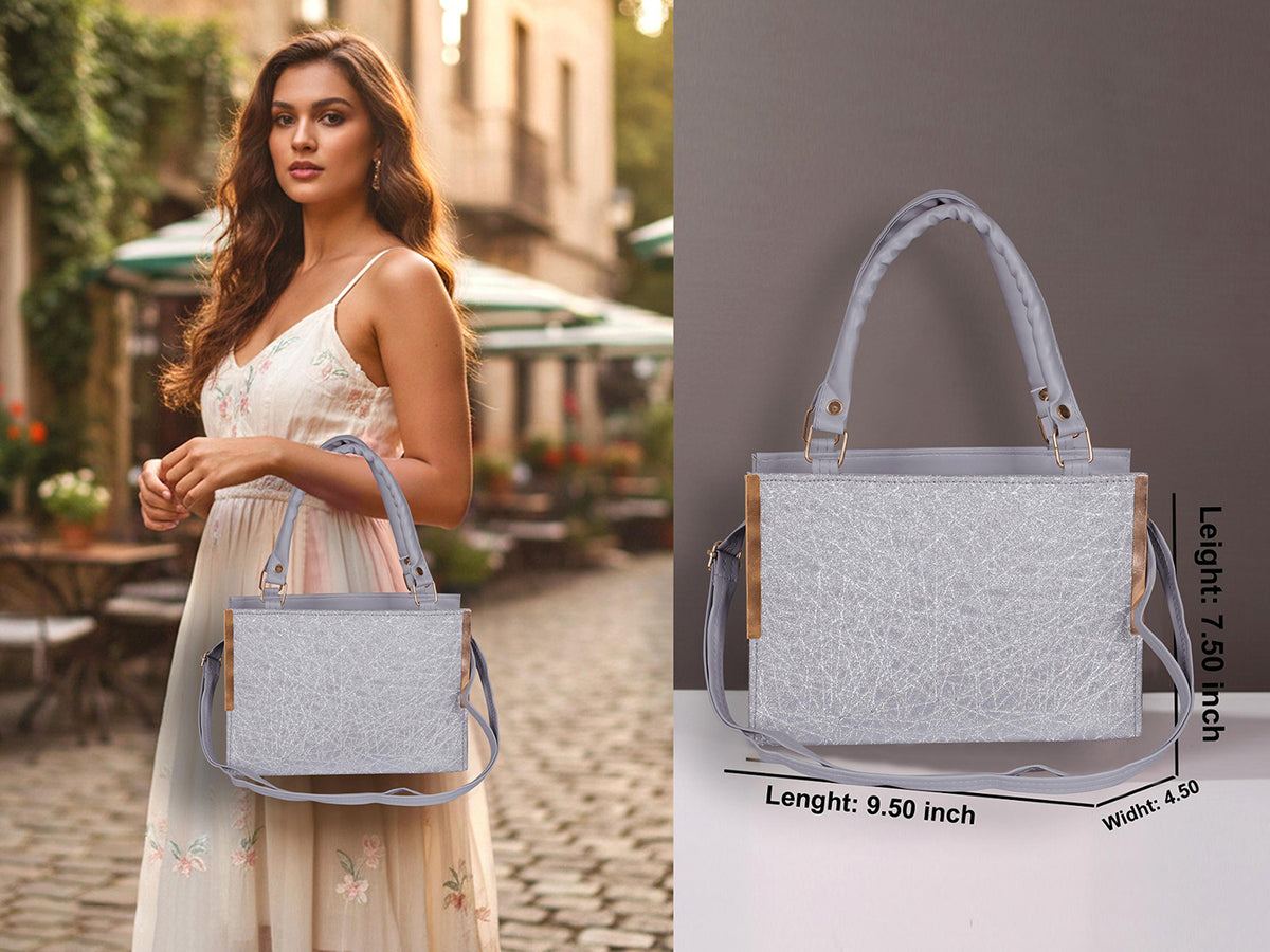 Handbag For Women And Girls Stylish grey PU Leather Bag Image 4