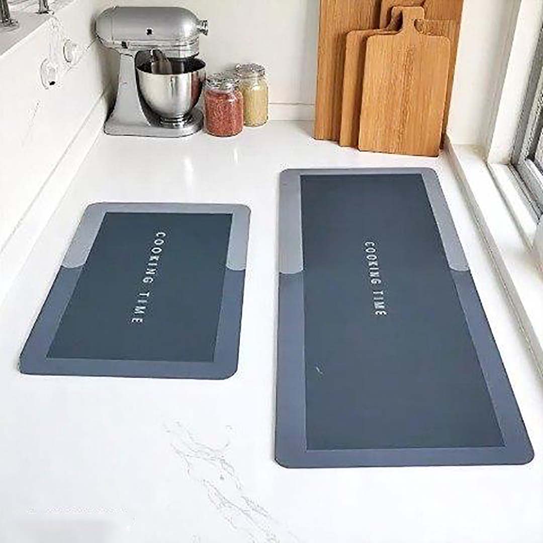 Memory Foam Anti-Slip Doormat for Home & Bathroom Entrance Grey Rectangular Mat (120x40 & 40x60 cm) 2 Pcs Image 1