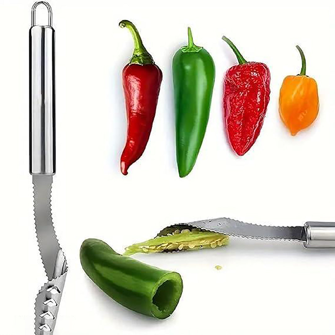 Stainless Steel Chili Pepper Corer Serrated Seed Core Remover Multi Functional Kitchen Gadget For Vegetables & Fruits Image 3