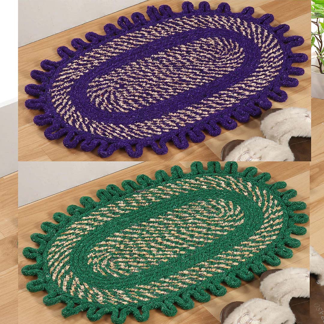 Cotton Anti-Slip Doormat for Home & Bathroom Entrance Multicolor oval Mat (40x60 cm) 2 Pcs Image 1