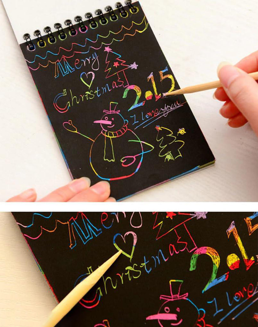 Rainbow Scratch Notebook With Magical Vibgyor Color With Pencil Stick Notepad Educational Toy For Kids Image 3