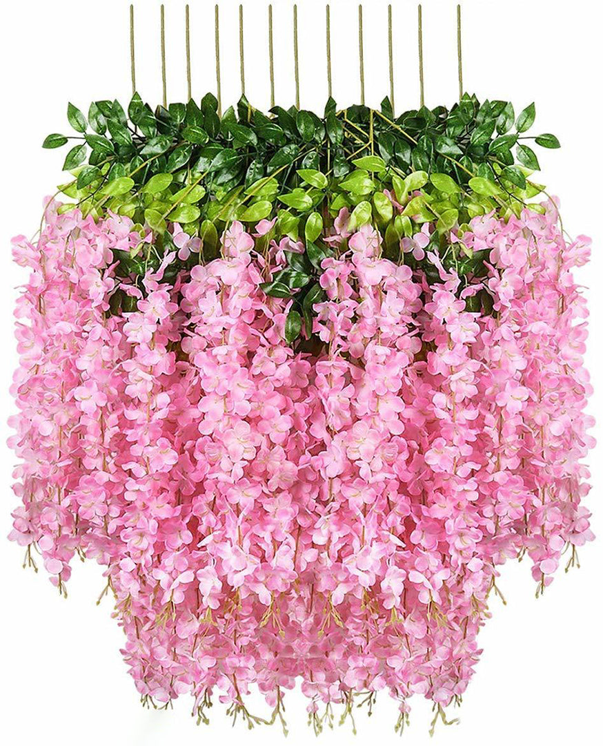 Well Art Gallery Pack 36 Feet Artificial Wisteria Vine Ratta Hanging Garland Silk Flowers String Home Party Wedding Decor Pink Set Of 6 Image 2