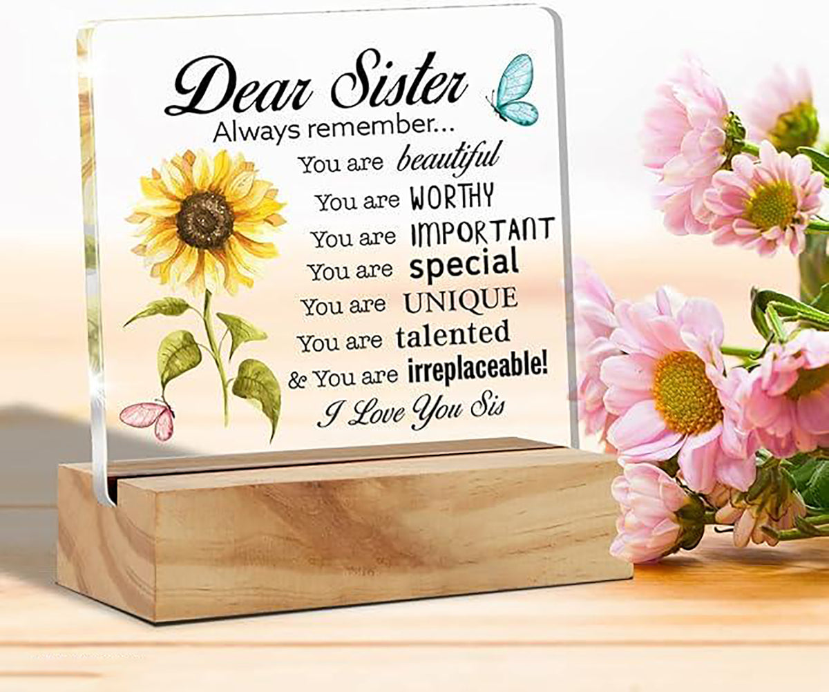 Bellu Sisters Gift Best Sister Gifts From Sister Inspirational Sister Love Desk Decor Floral Acrylic Desk Plaque Sign With Wood Stand Home Office Desk Sign Keepsake5X4 Inches Image 3