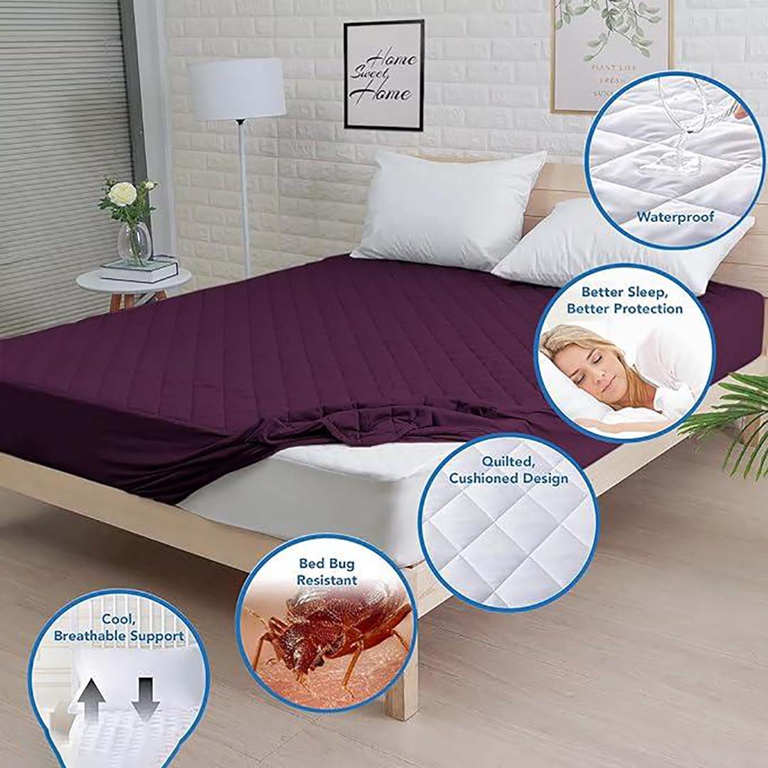 Quilted Fabric (72x78 Inch) Double Size Bedsheet With 2 Pillow Cover in Violet Color Image 2