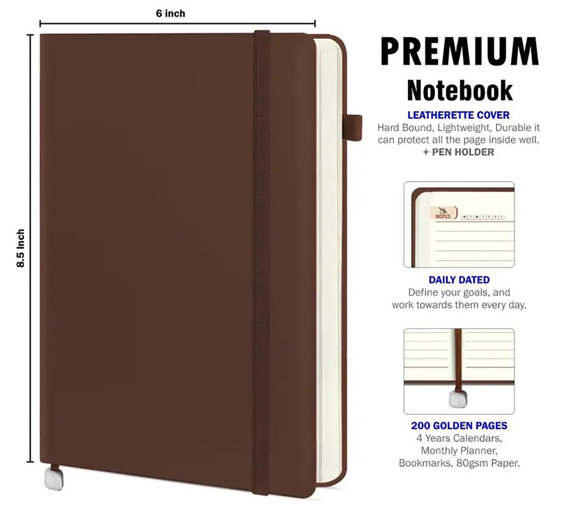 Executive A5 Diary Notebook With Pen Holder A5 Note Book Single Rule 200 Pages Brown Image 4
