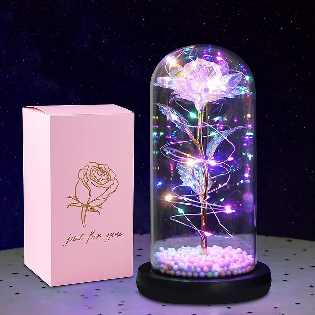 Acrylic Preserved Flowers Rose Gift Thermocol Goli With Greeting Card Artificial Flower Light Up Rose Rose In Glass Dome Personalized Gifts For Mom Sisters Friend Women Image 1
