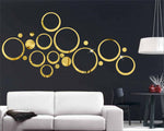 20 Rings Seven Size Gold 3D Mirror Stickers For Wall Large Size 3D Wall Mirror Sticker Mirror Wall Stickers For Living Room Hall Bed Room Home Image 1