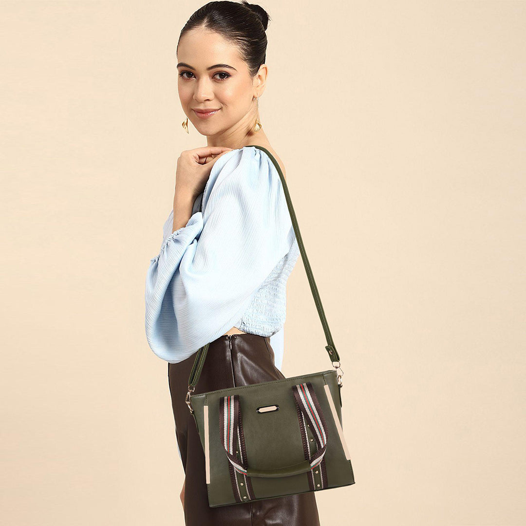 Handbag For Women And Girls Stylish Green PU Leather Bag Image 4