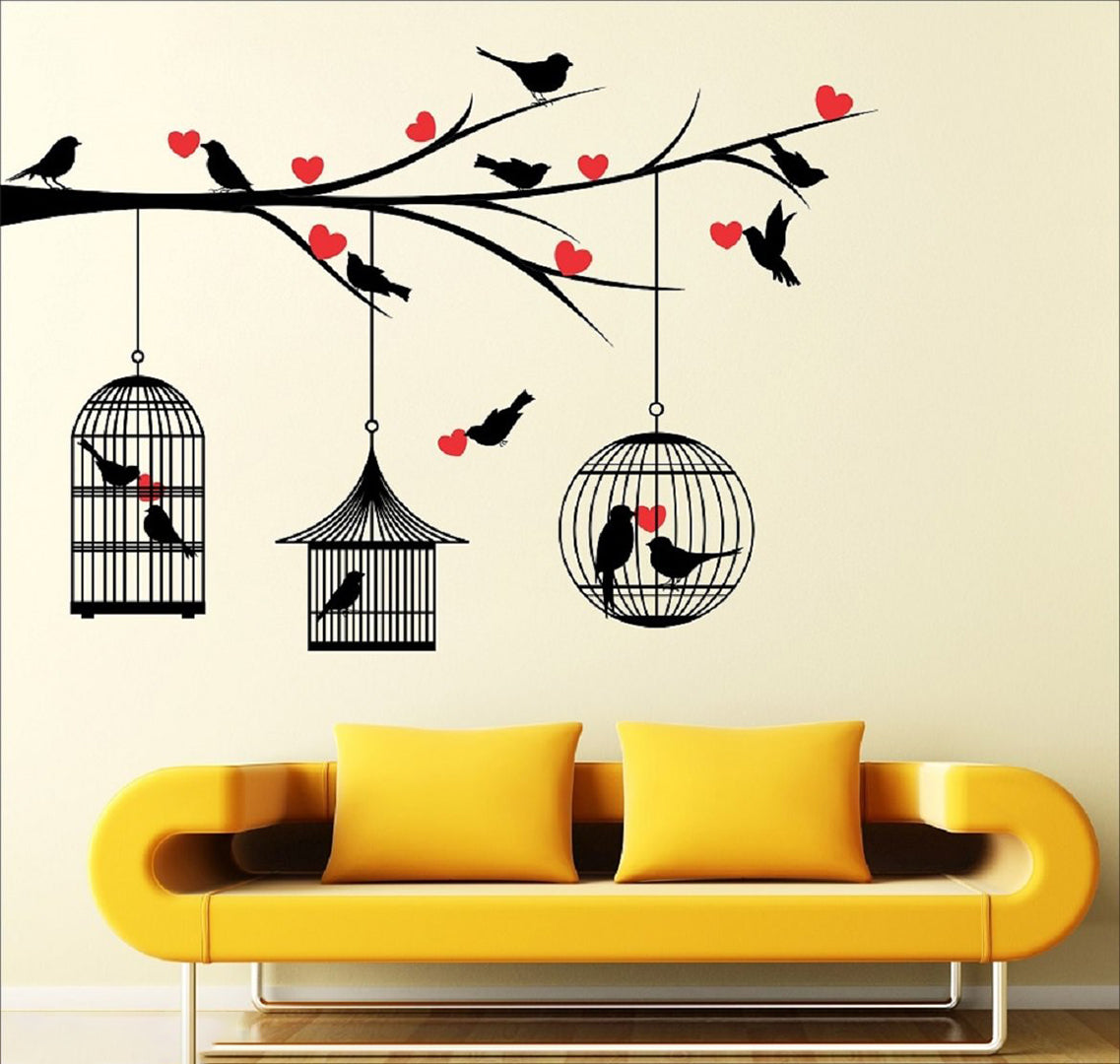 Wall Sticker Love Birds With Hearts 125 X 85 Cms Magical Tree 150 X 150 Cms Free Bird Case Black 150 X 115 Cms Sb Flowers 35 X11 Cms Matrial Vinyl Image 2