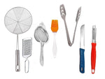 Stainless Steel Deep Fry With Cheese Grater And Steel Tea And Silicon Basting Oil Brush And Momo Tong And Knife Chalu And Peeler Pack Of 7 Image 1