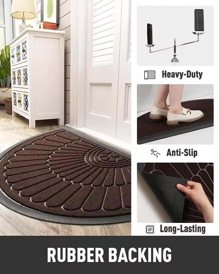 Rubber Anti-Slip Doormat for Home & Bathroom Entrance Brown Semi Circle Mat (45x75 cm) Image 4