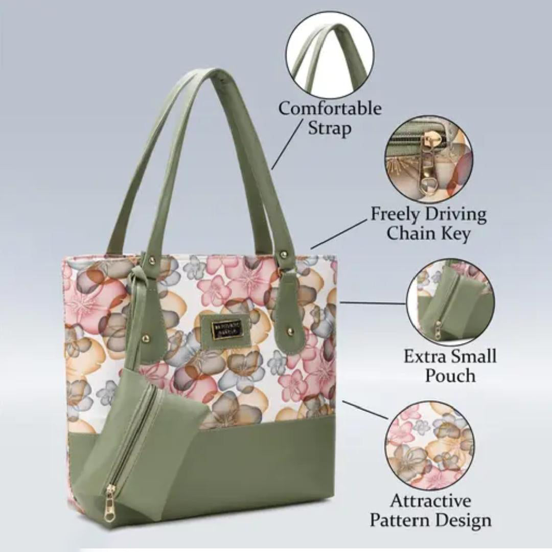 Handbag For Women And Girls Stylish Green PU Leather Bag Image 2