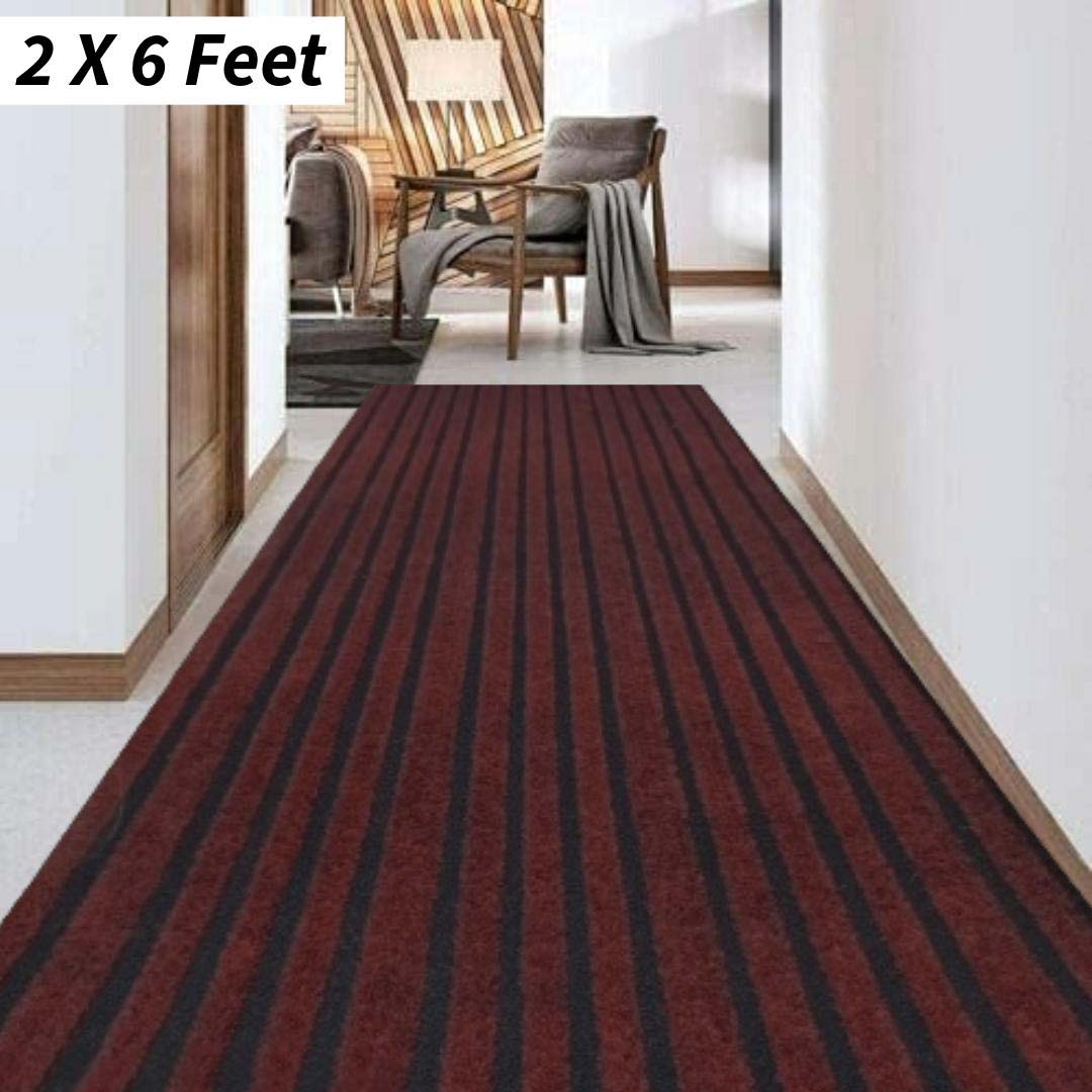 Polyester Anti-Slip Doormat for Home & Bathroom Entrance Brown Rectangular Mat (2x6 Feet) Image 1