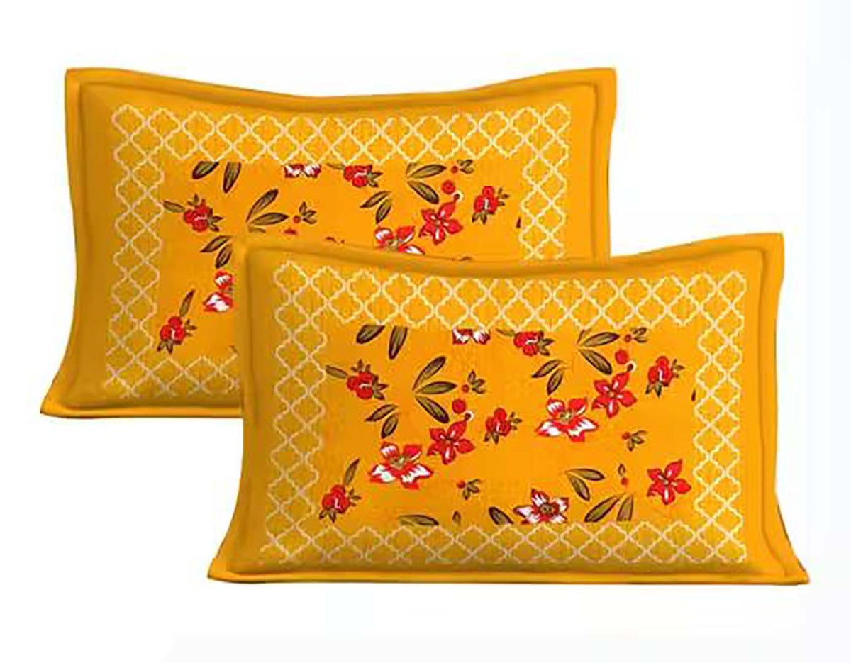 Cotton (90x100 Inch) Double Size Bedsheet With 2 Pillow Cover in Yellow Color Image 2