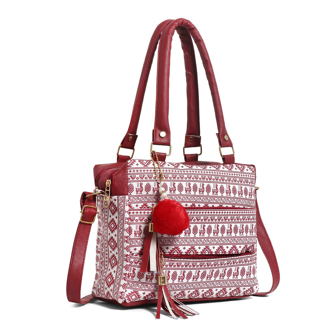 Handbag For Women And Girls Stylish Maroon PU Leather Bag Image 2