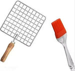 Papad Jali Roast + Oil Brush Barbeque Square Jali Roaster Chapati Toast Grill Wooden Handle Baigan Bharta Oil Brush Image 1