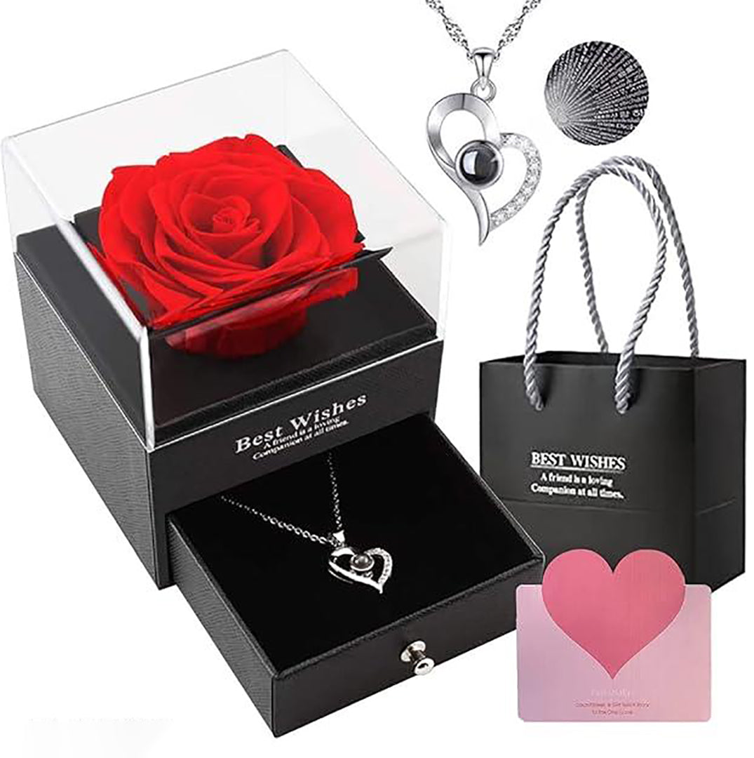 Necklace With Rose Gift Box Bag Wish Card For Friend Wedding Gift Anniversary Birthday Gift Valentines Day Gift Image 1